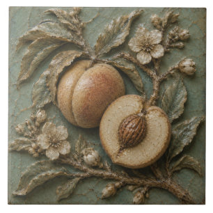 Antique Peach Branch Botanical Faux Relief Tile