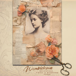 Antique Peach Ephemera Victorian Blossom Decoupage Tissue Paper