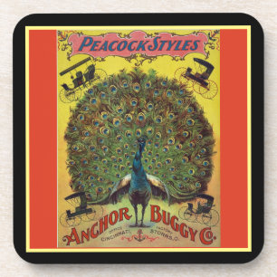Antique peacock buggy company coaster