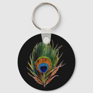 Antique Peacock Feather Key Ring