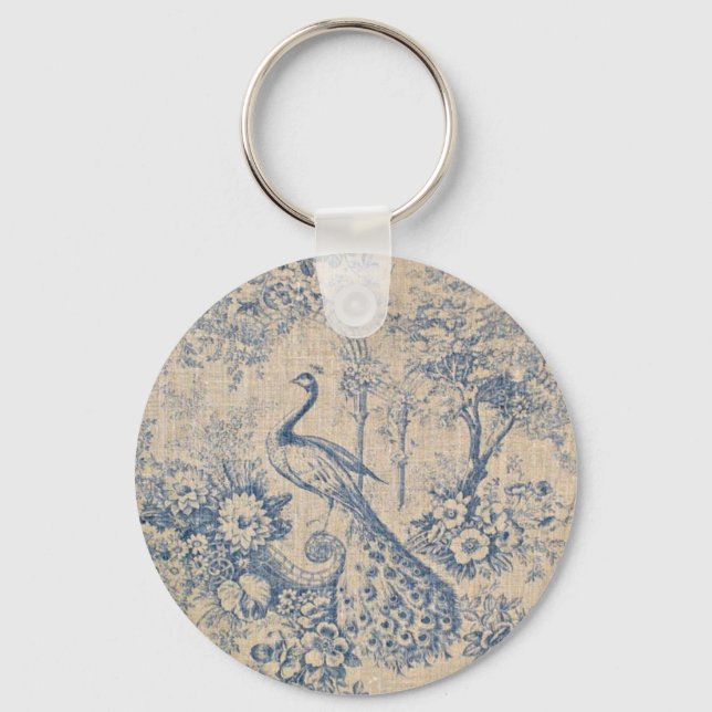 Antique Peacock Toile Key Ring (Front)