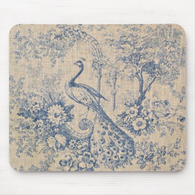 Antique Peacock Toile Mouse Mat (Front)