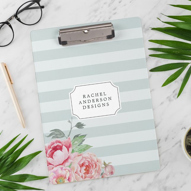 Antique Peony | Watercolor Floral Striped Clipboard (Creator Uploaded)