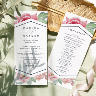 Antique Peony Wedding Ceremony Program Programme