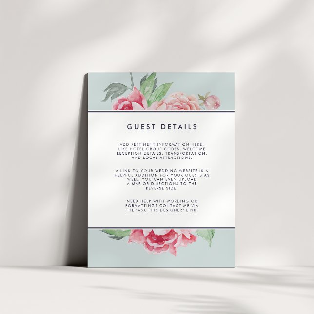 Antique Peony Wedding Guest Details Card (Creator Uploaded)