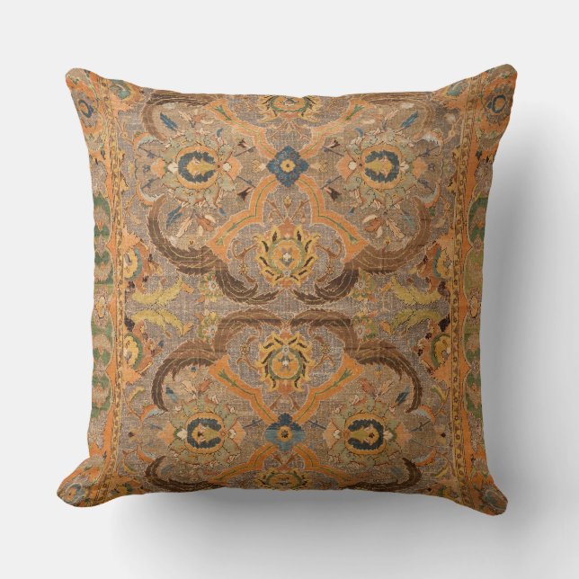 Antique Persian Carpet Brown Orange Cushion (Front)