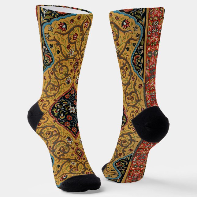 Antique Persian Carpet Elegant Design Socks (Angled)