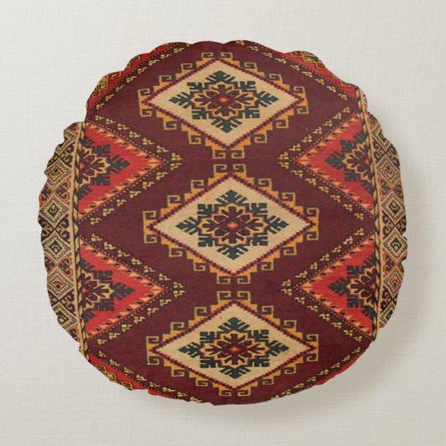 Antique Persian Turkish Oriental Carpet Rug Round Cushion (Front)