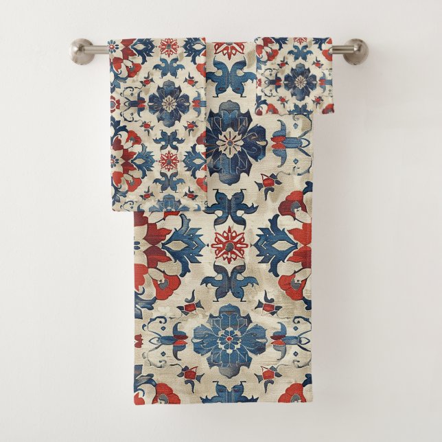 Antique Persian Turkish Oriental Kilim Floral Rug Bath Towel Set (Insitu)