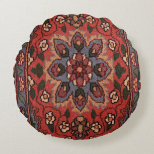 Antique Persian Turkish Oriental Rug Floral Carpet Round Cushion