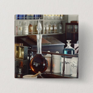 Antique pharmacy bottles 15 cm square badge