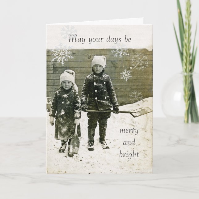 Antique-Photo Christmas Card - Children in Snow (Front)