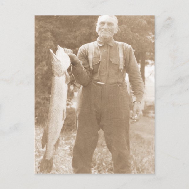 Antique Photo Man Holding a Large Fish Postcard (Front)