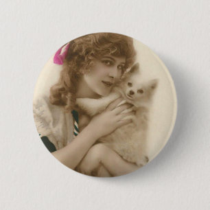 Antique Photo Victorian Woman and Dog 6 Cm Round Badge