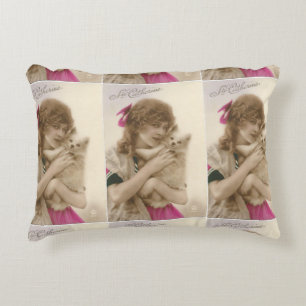 Antique Photo Victorian Woman and Dog Decorative Cushion