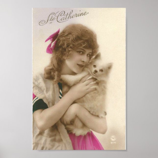 Antique Photo Victorian Woman and Dog Poster (Front)