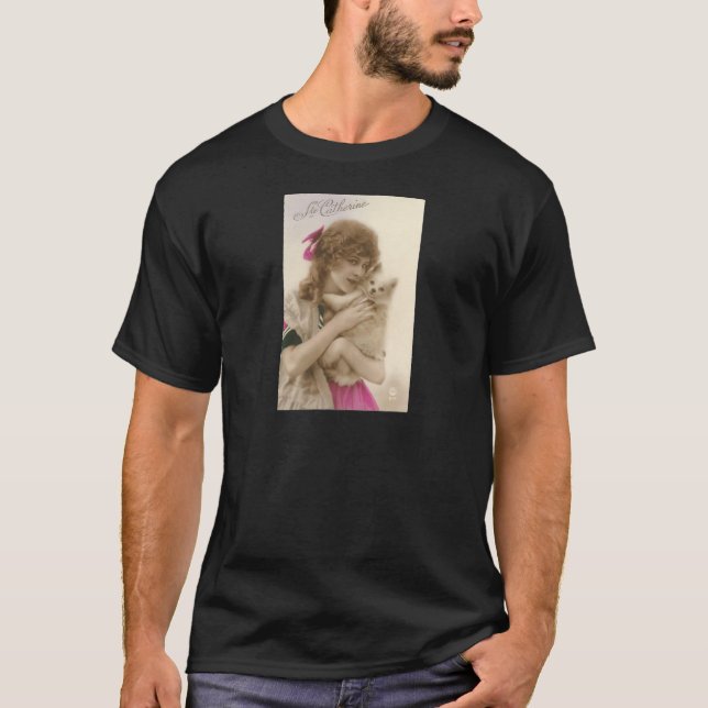 Antique Photo Victorian Woman and Dog T-Shirt (Front)