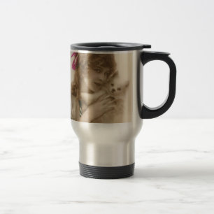 Antique Photo Victorian Woman and Dog Travel Mug