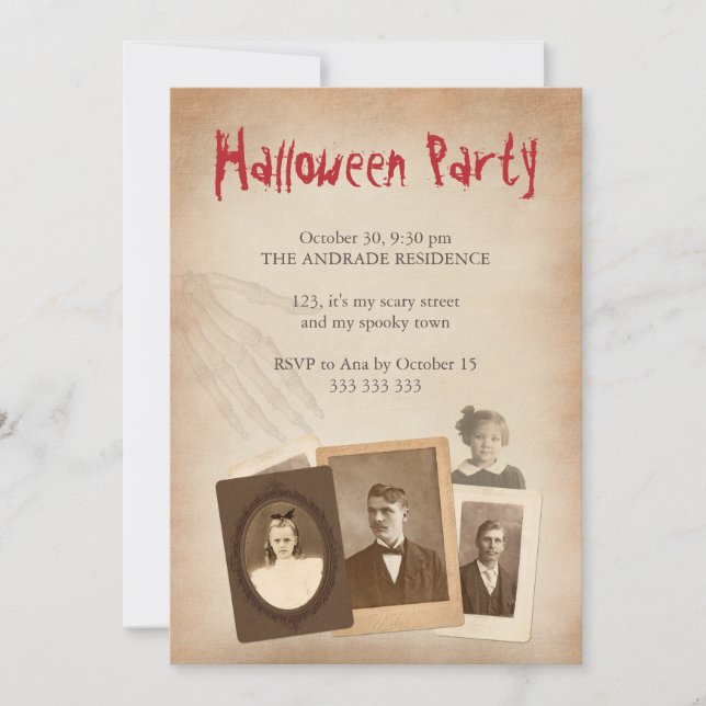 Antique Photos Vintage Halloween Skeleton Hand Invitation (Front)