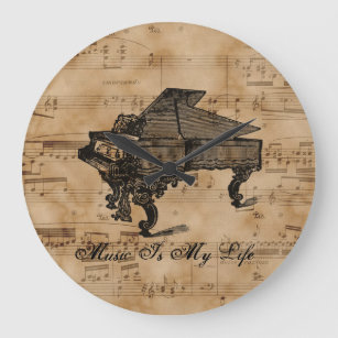 Antique Piano Quote On Old Music Sheet Wall Clock