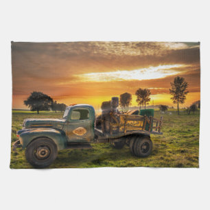 Antique Pickup in the Countryside Tea Towel