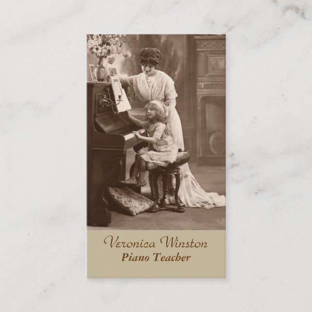 Antique Picture Piano Teacher Business Card (Front)