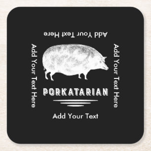 Antique Pig Bacon Lover Porkatarian Funny Square Paper Coaster