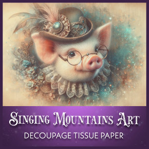 Antique Pig Portrait Steampunk Fashion Decoupage Tissue Paper