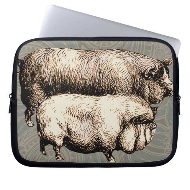 Antique Pigs Vintage piggy drawing Laptop Sleeve (Front)