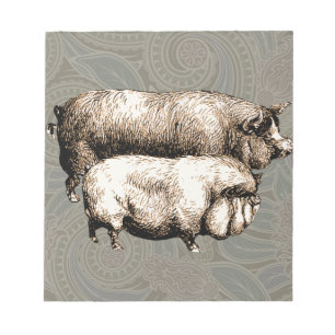 Antique Pigs Vintage piggy drawing Notepad
