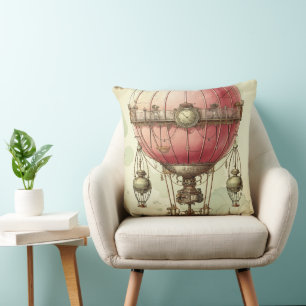 Antique Pink Balloon Airship Victorian Cushion