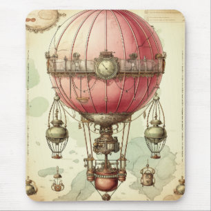 Antique Pink Balloon Airship Victorian Mouse Mat