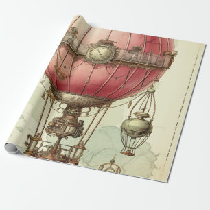 Antique Pink Balloon Airship Victorian Wrapping Paper