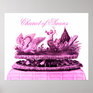 ANTIQUE PINK CHARIOT OF SWANS AND CUPCAKES POSTER