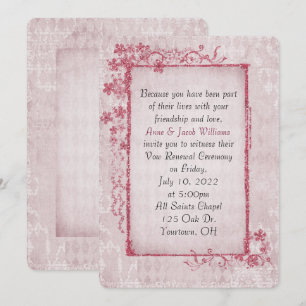 antique pink glittery floral frame for Vow Renewal Invitation