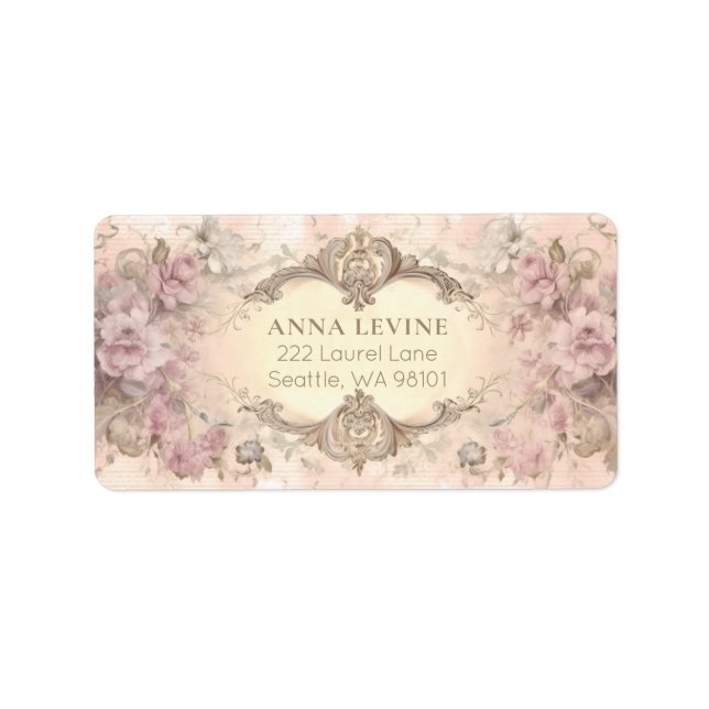 Antique Pink Grey Floral Watercolor Romantic Frame Label (Front)