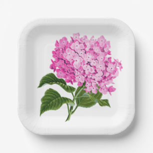 Antique Pink Hydrangea Blossom Paper Plate