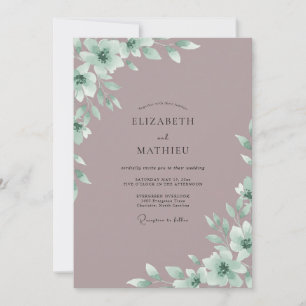 Antique Pink Mint Foliage Eucalyptus Wedding Invitation