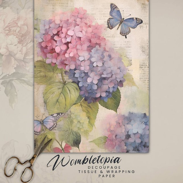 Antique Pink Purple Hydrangea Ephemera  Decoupage Tissue Paper (Creator Uploaded)