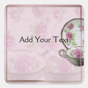 Antique Pink Rose Tea Cup on Mauve Square Sticker