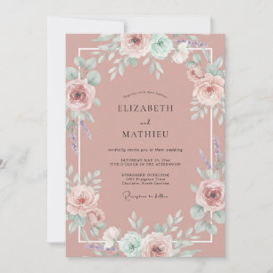 Antique Pink Rose Wedding Invitation