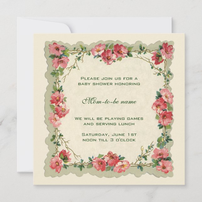 Antique Pink Roses Flowers Floral  Baby Shower Invitation (Front)
