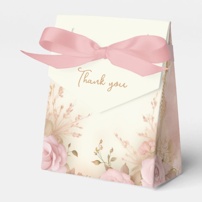 Antique Pink Roses Thank You Favour Box (Front Side)