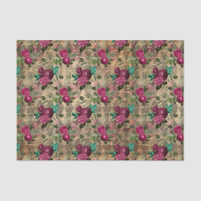 Antique Pink Roses Tissue Paper (Front)