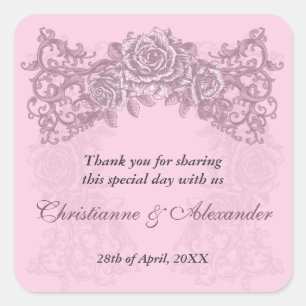 Antique Pink Roses Wedding Sticker