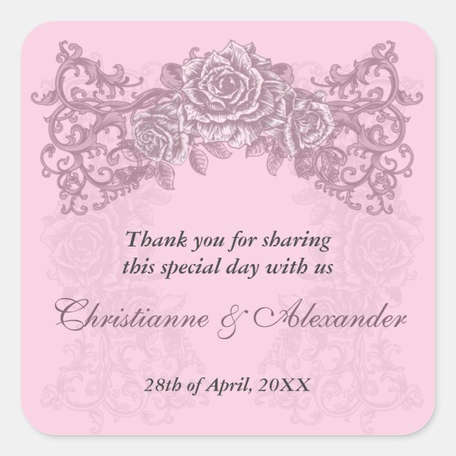 Antique Pink Roses Wedding Sticker (Front)