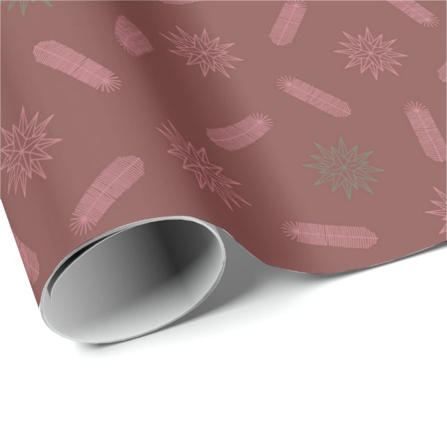 Antique Pink Stars and Tree Brunches Wrapping Paper (Roll Corner)