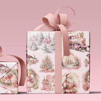 Antique Pink Victorian Christmas Wrapping Paper