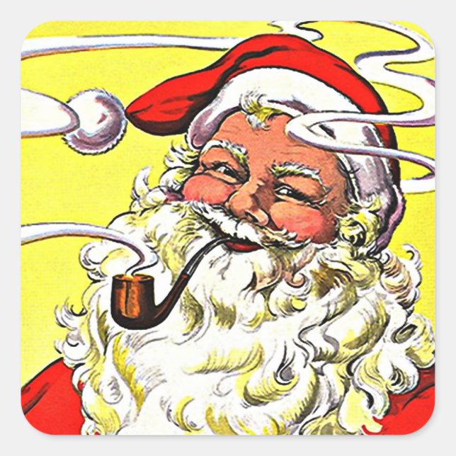 Antique pipe smoking hot Santa Christmas Holiday Square Sticker (Front)