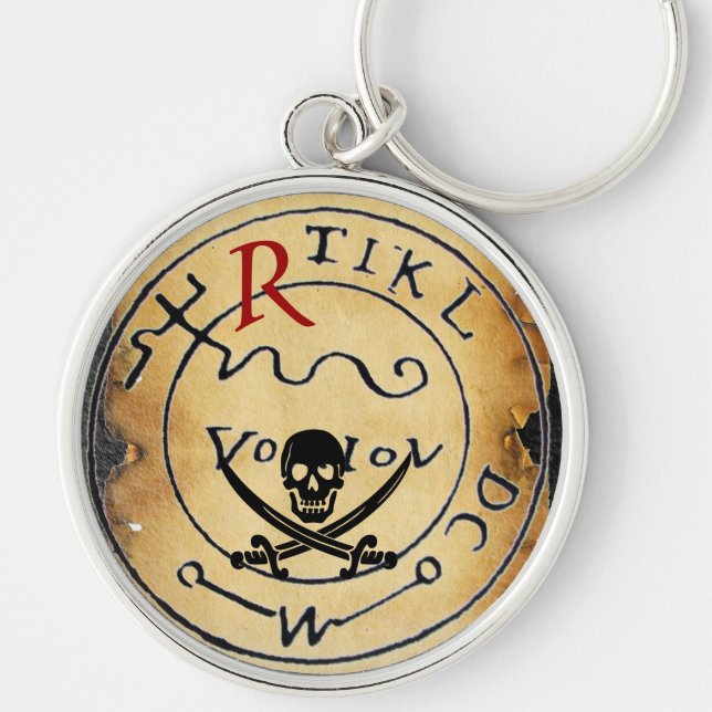 ANTIQUE PIRATES TREASURE MAP,SKULL AND SWORDS KEY RING (Front)